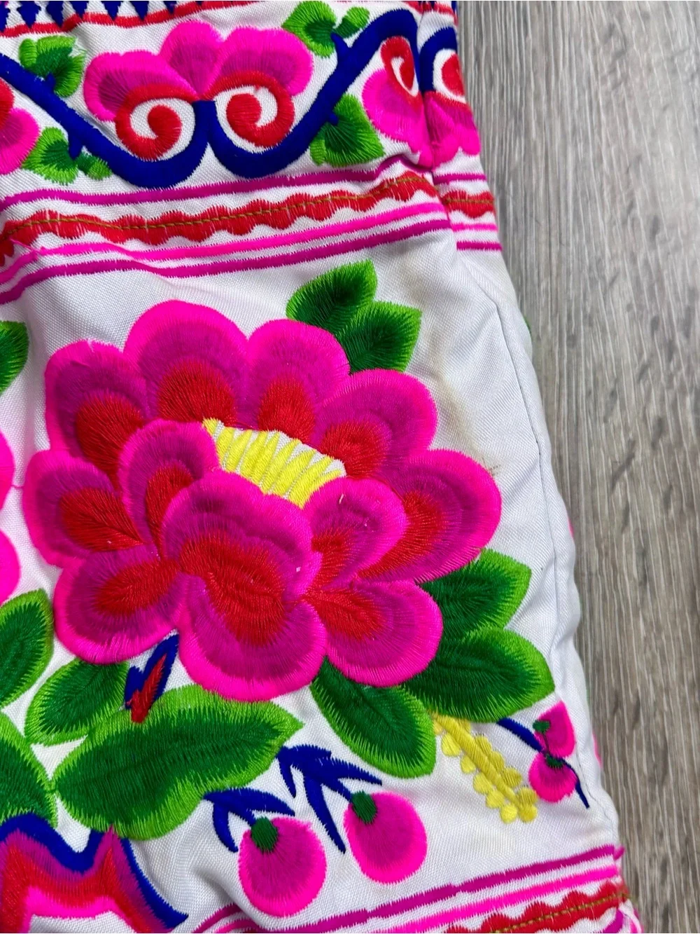 Hand-Embroidered Pink Floral Tote Bag